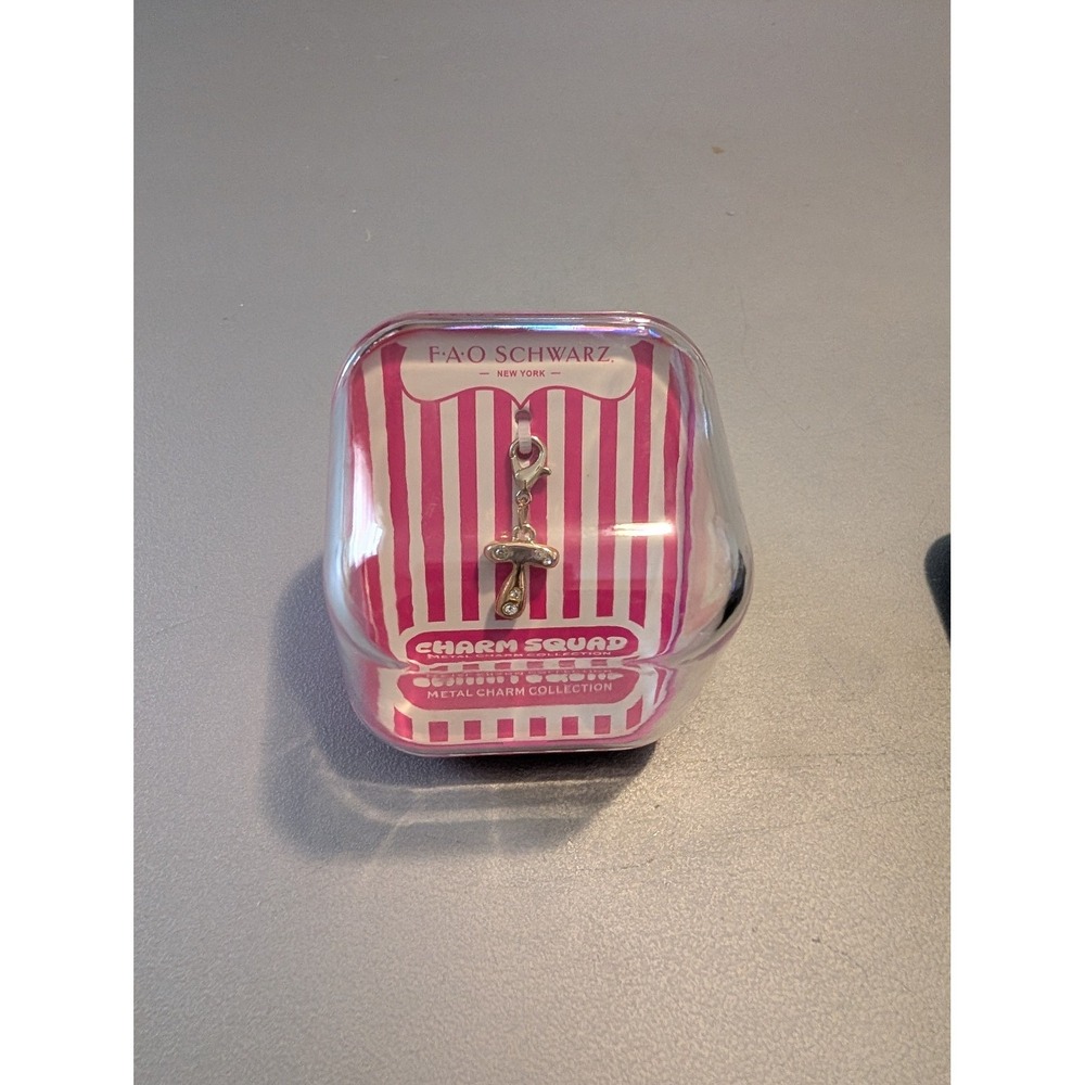 FAO Schwarz Charm Squad letter T gold Rhinestone Metal Charm New 1019518